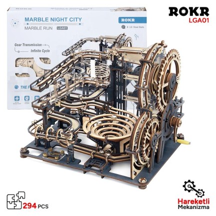 ROKR LGA01 Marble Night City Marble Run DIY Minyatür Maket Model Seti Ahşap 3D Wooden Puzzle 3D Model Kit Detaylı Dekoratif Hobi Seti Ahşap Maket