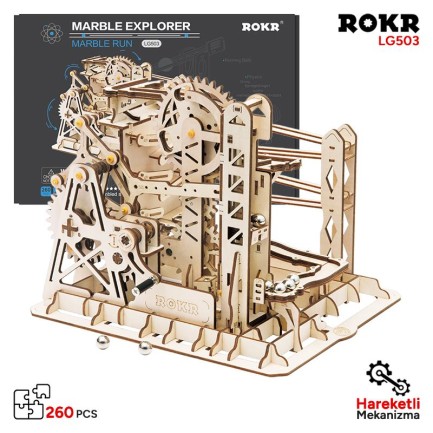 ROKR LG503 Marble Explorer Marble Run DIY Minyatür Maket Model Seti Ahşap 3D Wooden Puzzle 3D Model Kit Detaylı Dekoratif Hobi Seti Ahşap Maket