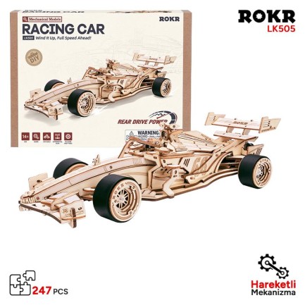 ROKR LK505 Formula Yarış Arabası (F1 Racing Car) DIY Minyatür Maket ModelSeti Ahşap 3D Wooden Puzzle 3D Model Kit Detaylı Dekoratif Hobi Seti Ahşap Maket