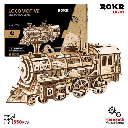 ROKR LK701 Lokomotif Tren (Locomotive) DIY Minyatür Maket Model Seti Ahşap 3D Wooden Puzzle 3D Model Kit Detaylı Dekoratif Hobi Seti Ahşap Maket