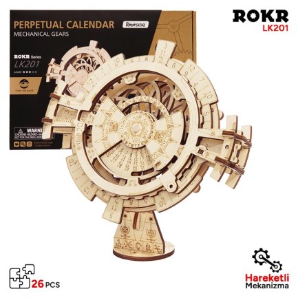 ROKR LK201 Hareketli Takvim Perpetual Calendar DIY Minyatür Maket Model Seti Ahşap 3D Wooden Puzzle 3D Model Kit Detaylı Dekoratif Hobi Seti Ahşap Maket