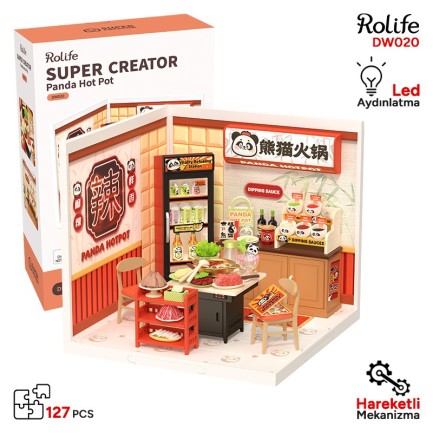 Rolife DW020 Panda Hot Pot DIY Minyatür Maket Model Seti Mini Dollhouse 3D Model Kit Detaylı Dekoratif Hobi Seti 3D Puzzle Tiny House Rolife DW020 Panda Hot Pot DIY Minyatür Maket Model Seti Mini Dollhouse 3D Model Kit Detaylı Dekoratif Hobi Seti 3D Puzzle Tiny House
