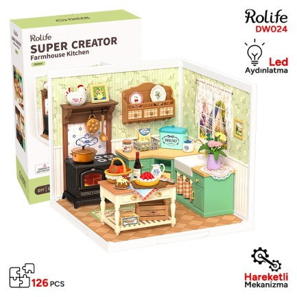 Rolife DW024 Çiftlik Evi Mutfağı (Farmhouse Kitchen) DIY Minyatür Maket Model Seti Mini Dollhouse 3D Model Kit Detaylı Dekoratif Hobi Seti 3D Puzzle Tiny House Rolife DW024 Çiftlik Evi Mutfağı (Farmhouse Kitchen) DIY Minyatür Maket Model Seti Mini Dollhouse 3D Model Kit Detaylı Dekoratif Hobi Seti 3D Puzzle Tiny House