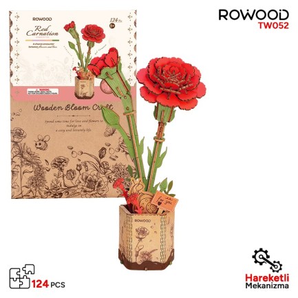 Rowood TW052 Red Carnation 3D Wooden Puzzle Rowood TW052 Red Carnation 3D Wooden Puzzle
