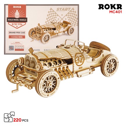 ROKR MC401 Formula1 Arabası (V8 Grand Prix Car) DIY Minyatür Maket Model Seti Ahşap 3D Wooden Puzzle 3D Model Kit Detaylı Dekoratif Hobi Seti Ahşap Maket