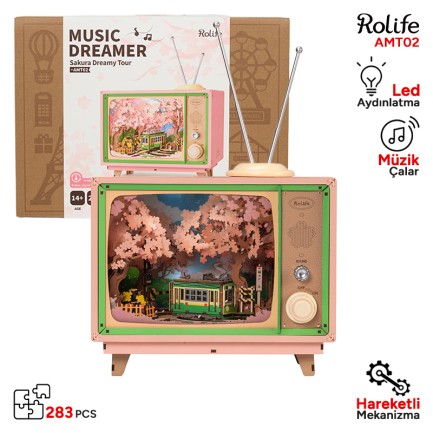 Rolife AMT02 TV Görünümlü Müzik Kutusu (Sakura Dreamy Tour) DIY Minyatür Maket Model Seti Ahşap 3D Wooden Puzzle 3D Model Kit Detaylı Dekoratif Hobi Seti Ahşap Maket Rolife AMT02 TV Görünümlü Müzik Kutusu (Sakura Dreamy Tour) DIY Minyatür Maket Model Seti Ahşap 3D Wooden Puzzle 3D Model Kit Detaylı Dekoratif Hobi Seti Ahşap Maket
