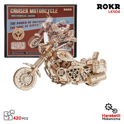ROKR LK504 Motosiklet (Cruiser Motorcycle) DIY Minyatür Maket Model Seti Ahşap 3D Wooden Puzzle 3D Model Kit Detaylı Dekoratif Hobi Seti Ahşap Maket