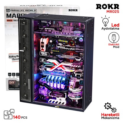 ROKR MR02S The Future City Marble Run DIY Mechanical 3D Puzzle Maket Model Seti 3D Model Kit Detaylı Dekoratif Hobi Seti Hareketli ve Işıklı