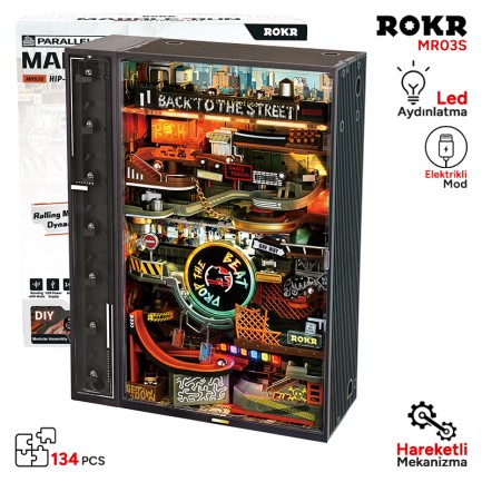 ROKR MR03S Hip-Hop Street Marble Run DIY Mechanical 3D Puzzle Maket Model Seti 3D Model Kit Detaylı Dekoratif Hobi Seti Hareketli ve Işıklı