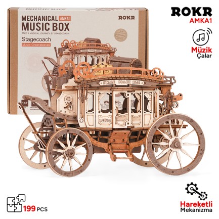 ROKR AMKA1 Müzik Kutusu (Stage Coach) Music Box DIY Mechanical 3D Wooden Puzzle Maket Model Seti 3D Model Kit Detaylı Dekoratif Hobi Seti Ahşap Maket Hareketli ROKR AMKA1 Müzik Kutusu (Stage Coach) Music Box DIY Mechanical 3D Wooden Puzzle Maket Model Seti 3D Model Kit Detaylı Dekoratif Hobi Seti Ahşap Maket Hareketli