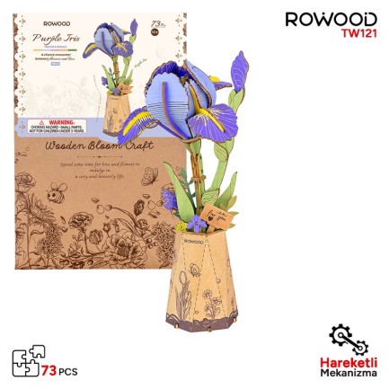 Rowood TW121 Süsen Çiçeği Purple Iris DIY Minyatür Maket Model Seti Ahşap 3D Wooden Puzzle Model Kit Ahşap Maket Dekoratif Hobi Seti