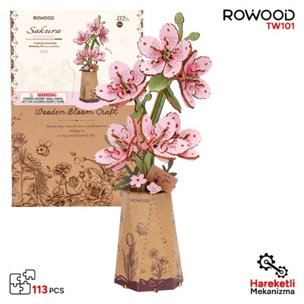 Rowood TW101 Kiraz Çiçeği (Sakura) DIY Minyatür Maket Model Seti Ahşap 3D Wooden Puzzle 3D Model Kit Ahşap Maket Dekoratif Hobi Seti