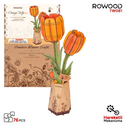 Rowood TW081 Lale Çiçeği (Orange Tulip) DIY Minyatür Maket Model Seti Ahşap 3D Wooden Puzzle 3D Model Kit Ahşap Maket Dekoratif Hobi Seti