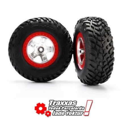 Traxxas 5875R Slash Front Ultra Soft Beadlock S1 Red Wheels Chrome 12mm Hex RC Model Araba Jant-Lastik Takımı 2 Adet