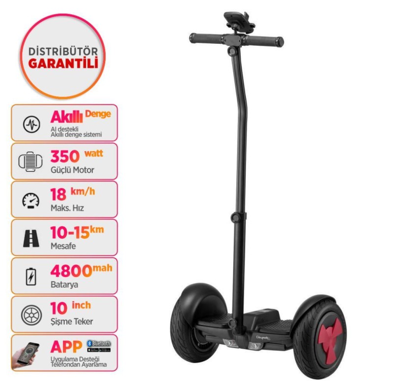 Citymate Ninebot Plus Elektrikli Kaykay Hoverboard Scooter Çubuklu Bluetooth Siyah