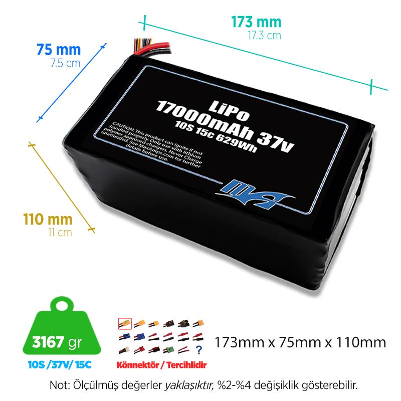 MaxAmps 17000 mAh 10S 15C 37v Lityum Polimer LiPo Batarya Pil
