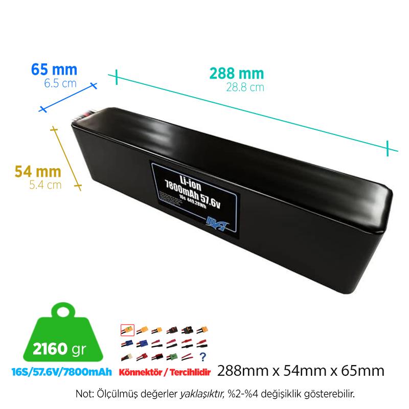 MaxAmps 7800 mAh 16S 3P 57.6v Lityum İon Li-İon Batarya Pil