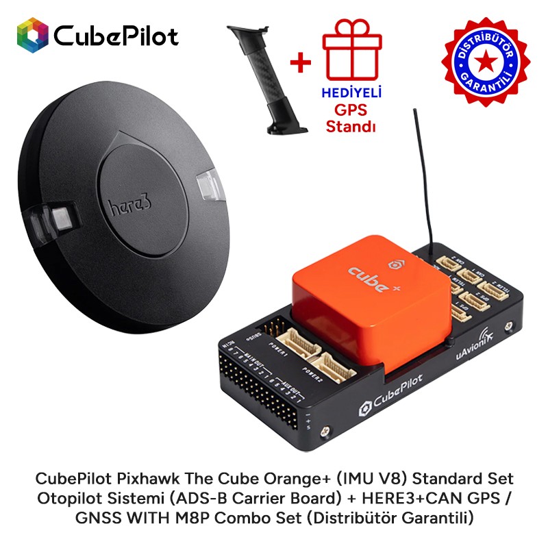 CubePilot Pixhawk The Cube Orange+ (IMU V8) Standard Set Otopilot Sistemi (ADS-B Carrier Board) + HERE3+ CAN GPS / GNSS WITH M8P Combo Set (Distribütör Garantili)