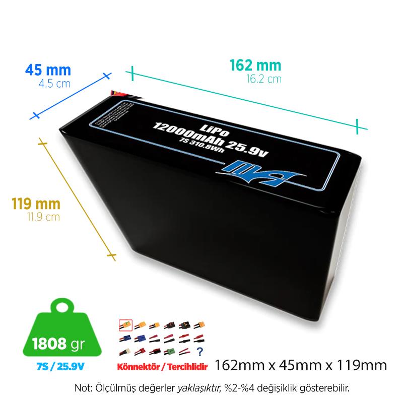 MaxAmps 12000 mAh 7S 2P 45C 25.9v Lityum Polimer LiPo Batarya Pil
