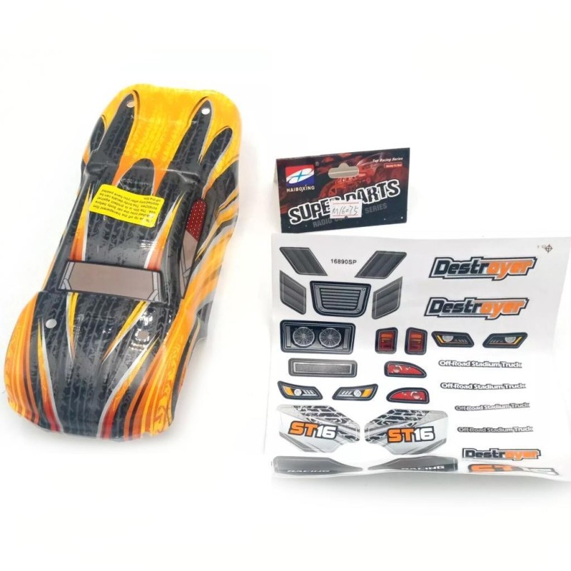 HAIBOXING 16890A/16890 Destroyer Truggy RC Araba İçin Body Gövde Kep Turuncu+Sticker Çıkartma Seti M16075