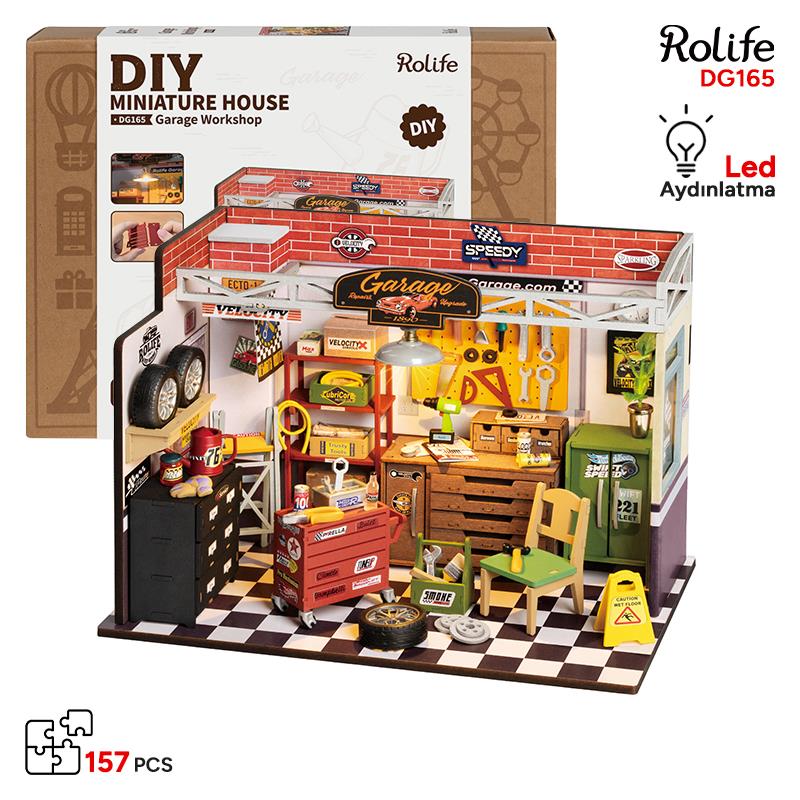 Rolife DG165 Garaj Atölyesi (Garage Workshop) DIY Minyatür Maket Model Seti Mini Dollhouse 3D Model Kit Detaylı Dekoratif Hobi Seti 3D Puzzle Tiny House