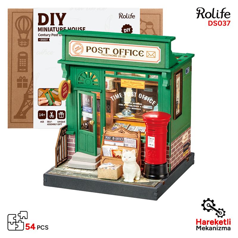 Rolife DS037 Postane (Century Post Office) DIY Minyatür Maket Model Seti Mini Dollhouse 3D Model Kit Detaylı Dekoratif Hobi Seti 3D Puzzle Tiny House