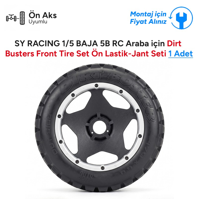 SY RACING 1/5 BAJA 5B RC Araba İçin Dirt Busters Front Tire Set Ön Lastik-Jant Seti 1 Adet 59001 (Teknik Servis Ürünüdür-Montaj İçin Fiyat Alınız)