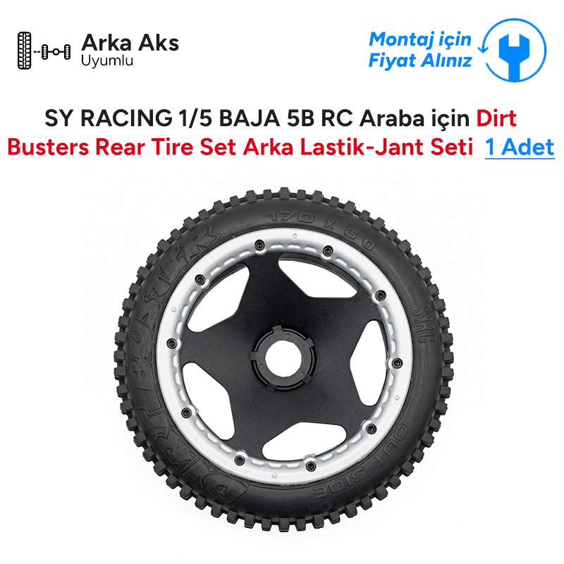 SY RACING 1/5 BAJA 5B RC Araba İçin Dirt Busters Rear Tire Set Arka Lastik-Jant Seti 1 Adet 59002 (Teknik Servis Ürünüdür-Montaj İçin Fiyat Alınız)