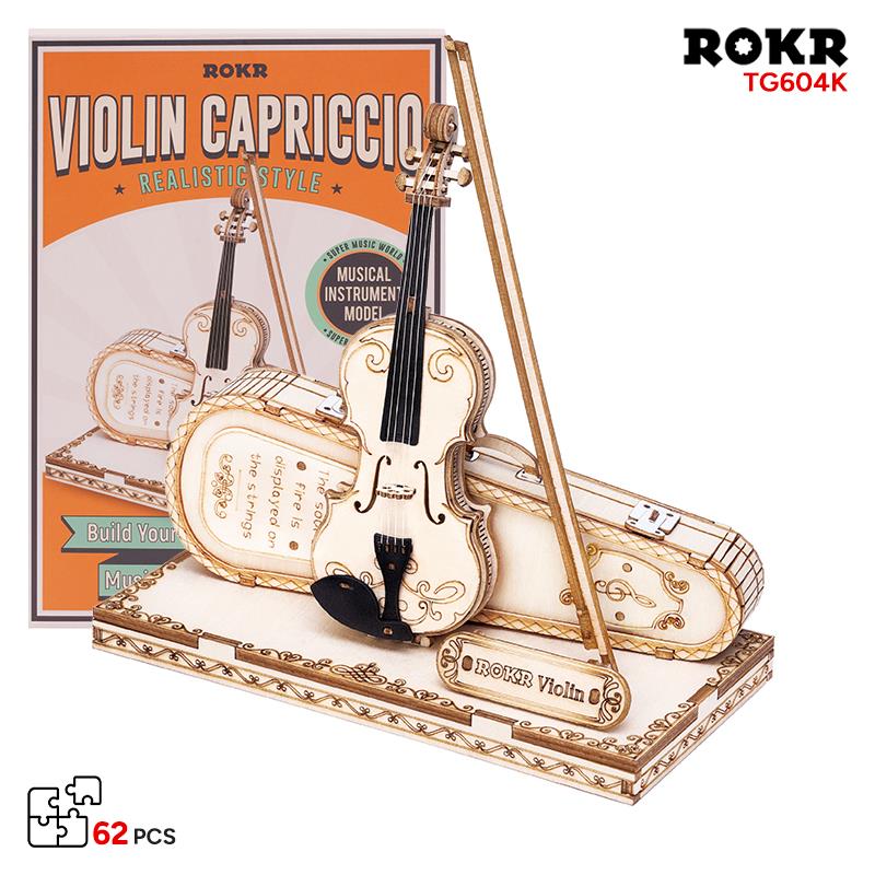 ROKR TG604K Keman (Violin) DIY Minyatür Maket Model Seti Ahşap 3D Wooden Puzzle 3D Model Kit Detaylı Dekoratif Hobi Seti Ahşap Maket