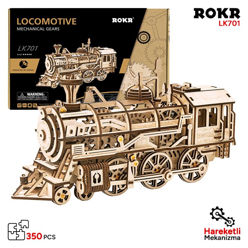 ROKR LK701 Lokomotif Tren (Locomotive) DIY Minyatür Maket Model Seti Ahşap 3D Wooden Puzzle 3D Model Kit Detaylı Dekoratif Hobi Seti Ahşap Maket