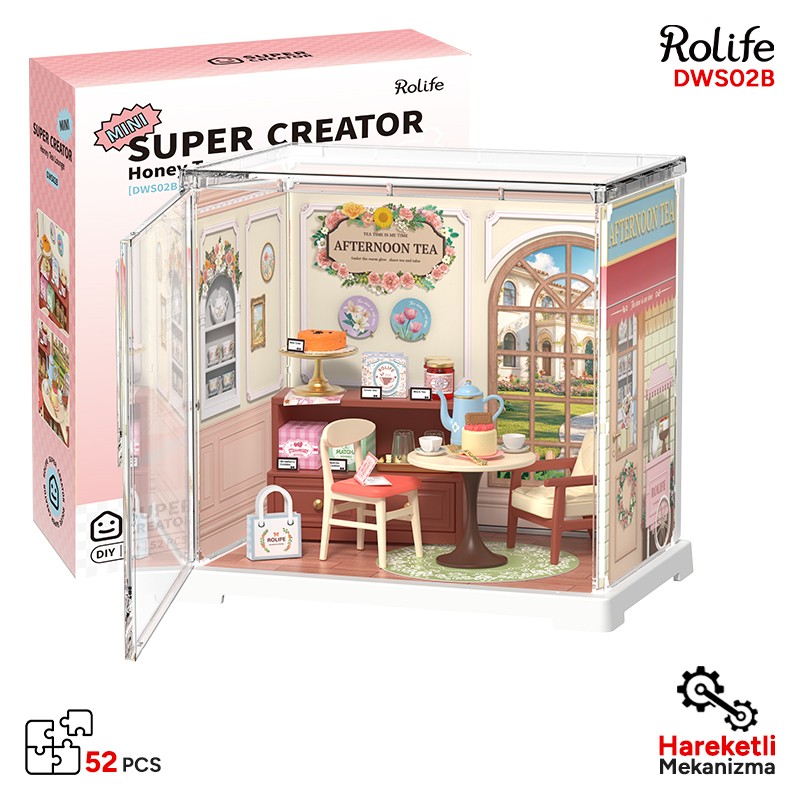 Rolife DWS02B Çay Salonu (Honey Tea Lounge) DIY Minyatür Maket Model Seti Mini Dollhouse 3D Model Kit Detaylı Dekoratif Hobi Seti 3D Puzzle Tiny House