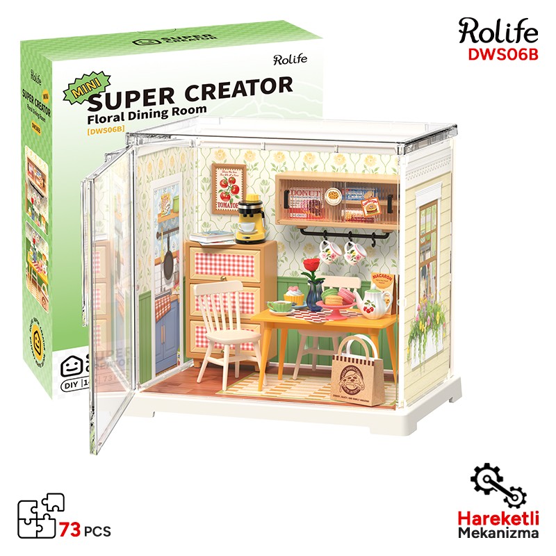 Rolife DWS06B Çiçekli Yemek Odası (Floral Dining Room) DIY Minyatür Maket Model Seti Mini Dollhouse 3D Model Kit Detaylı Dekoratif Hobi Seti 3D Puzzle Tiny House