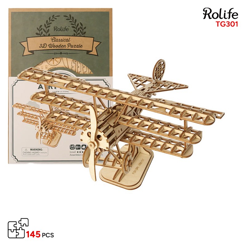 Rolife TG301 Uçak (Airplane) DIY Minyatür Maket Model Seti Ahşap 3D Wooden Puzzle 3D Model Kit Detaylı Dekoratif Hobi Seti Ahşap Maket