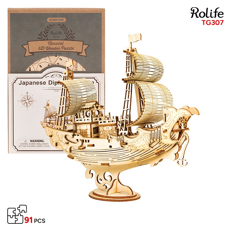 Rolife TG307 Japon Diplomatik Gemisi (Japanese Diplomatic Ship) DIY Minyatür Maket Model Seti Ahşap 3D Wooden Puzzle 3D Model Kit Detaylı Dekoratif Hobi Seti Ahşap Maket
