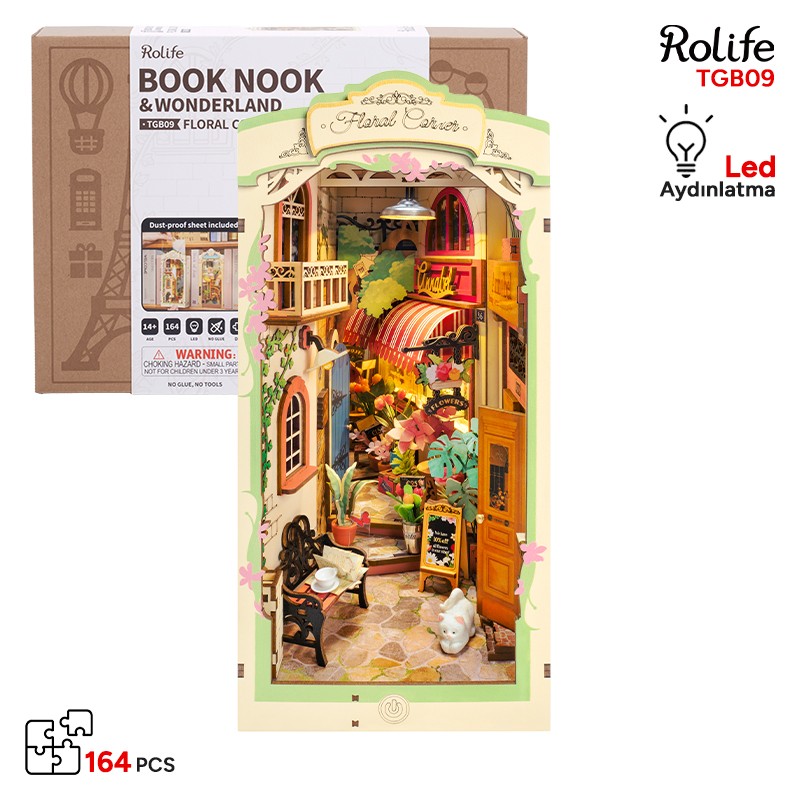 Rolife TGB09 Floral Corner Kitap Köşesi Book Nook DIY Minyatür Maket Model Seti Mini Dollhouse 3D Model Kit Detaylı Dekoratif Hobi Seti 3D Puzzle Tiny House