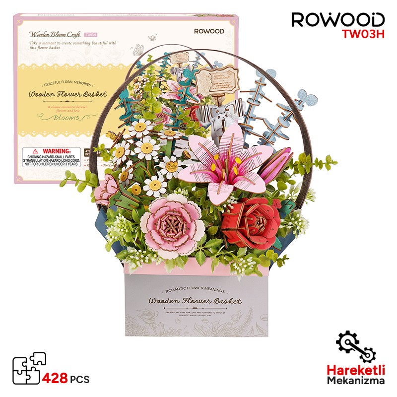 Rowood TW03H Wooden Flower Basket 3D Wooden Puzzle