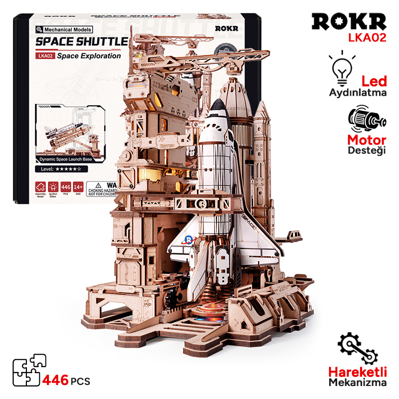 ROKR LKA02 Uzay Mekiği (Space Shuttle) DIY Minyatür Maket Model Seti Ahşap 3D Wooden Puzzle 3D Model Kit Detaylı Dekoratif Hobi Seti Ahşap Maket