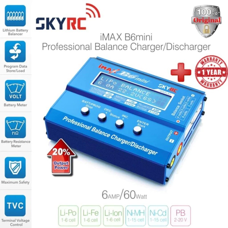 SKYRC Imax B6 Mini 60W/6A Profesyonel Lipo Şarj Aleti Orjinal (Şarj Adaptörü Dahil Değildir)