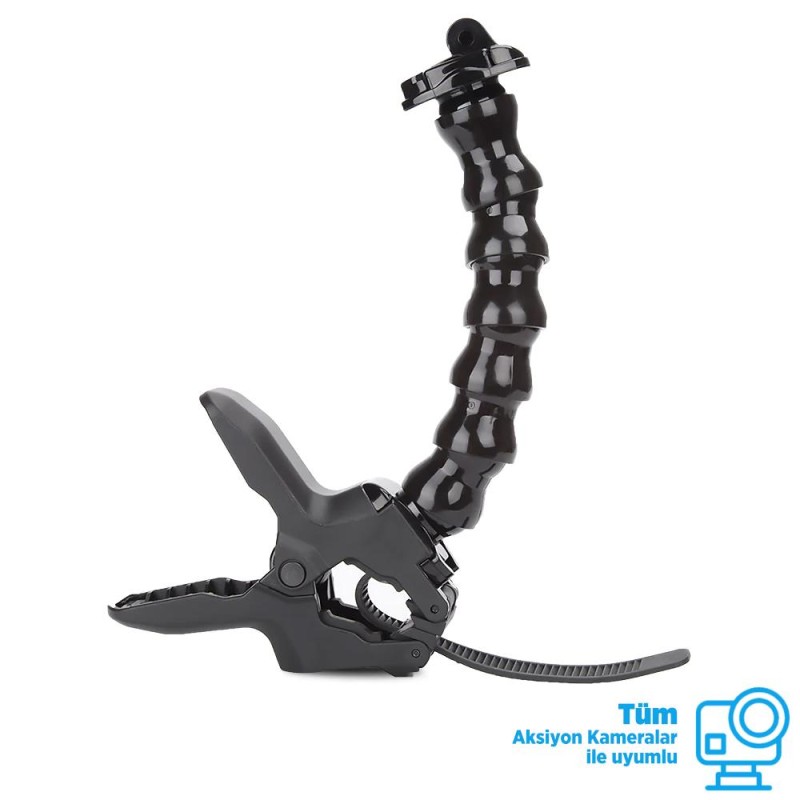 GoPro Aksiyon Kameraları İçin Jaws Esnek Mandal Bağlantı Aparatı (Kelepçe + Esnek Boyunluk)