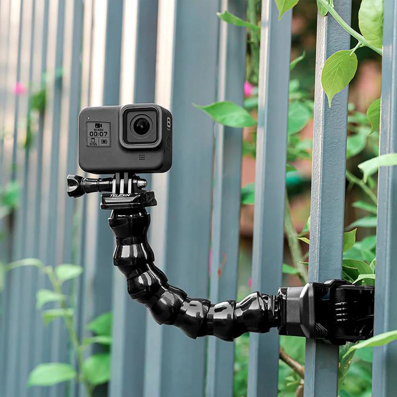 GoPro Aksiyon Kameraları İçin Jaws Esnek Mandal Bağlantı Aparatı (Kelepçe + Esnek Boyunluk)