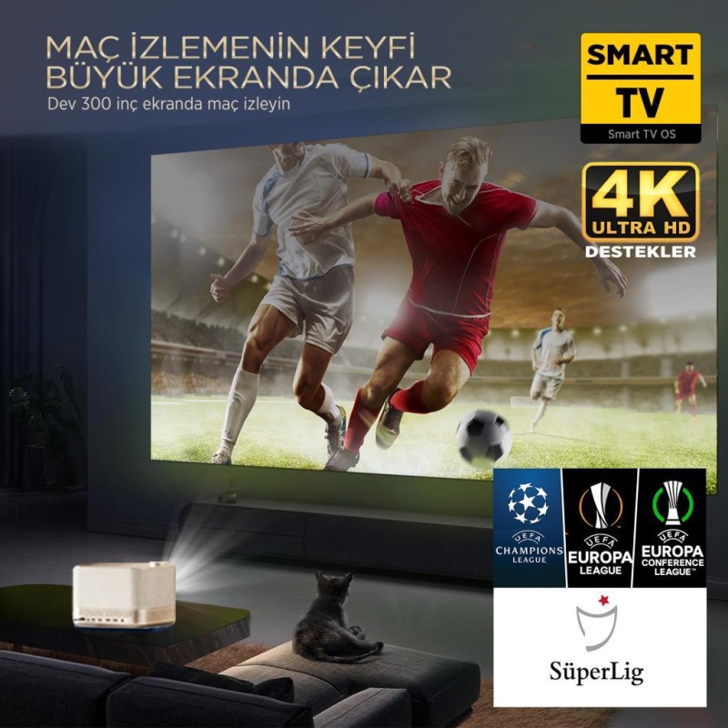 Vankyo Aurzen Boom 3 4K Smart TV Projeksiyon Cihazı +Auto Focus+Auto Keystone+6G WiFi+5.2 Bluetooth+300 İnç Yansıtma+36W HiFi Dolby Ses Sistemi Gold - PS5/PS4/XBOX