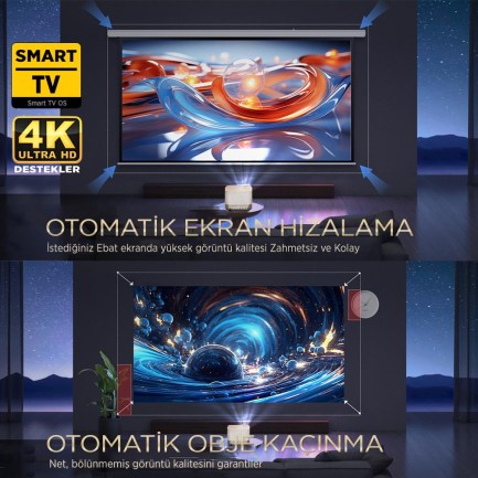 Vankyo Aurzen Boom 3 4K Smart TV Projeksiyon Cihazı +Auto Focus+Auto Keystone+6G WiFi+5.2 Bluetooth+300 İnç Yansıtma+36W HiFi Dolby Ses Sistemi Gold - PS5/PS4/XBOX - Thumbnail