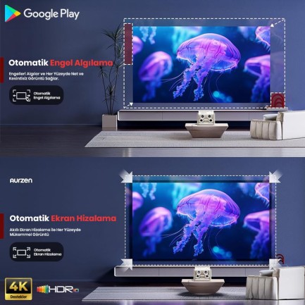 Vankyo Aurzen Boom Mini Android Google TV 4K Destekli Projeksiyon Cihazı +HDR10+ToF Auto Focus+ToF Auto Keystone+6G WiFi+6.1BT+20W Dolby Ses Sistemi+Ayarlanabilir Açılı Beyaz - PS5/PS4/XBOX/NINTENDO - Thumbnail