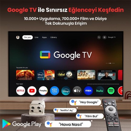 Vankyo Aurzen Boom Mini Android Google TV 4K Destekli Projeksiyon Cihazı +HDR10+ToF Auto Focus+ToF Auto Keystone+6G WiFi+6.1BT+20W Dolby Ses Sistemi+Ayarlanabilir Açılı Beyaz - PS5/PS4/XBOX/NINTENDO - Thumbnail
