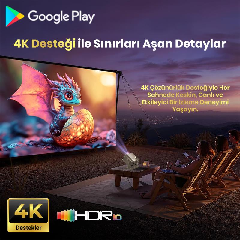 Vankyo Aurzen Boom Mini Android Google TV 4K Destekli Projeksiyon Cihazı +HDR10+ToF Auto Focus+ToF Auto Keystone+6G WiFi+6.1BT+20W Dolby Ses Sistemi+Ayarlanabilir Açılı Beyaz - PS5/PS4/XBOX/NINTENDO