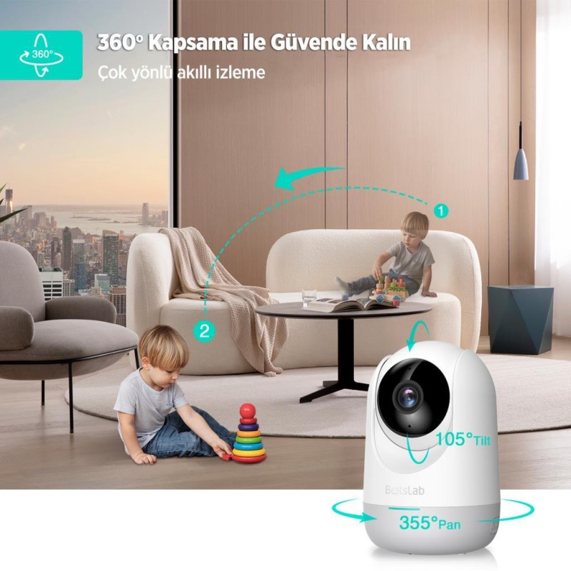 Botslab 360+ C211 2K Pro WiFi 360° Akıllı Güvenlik Kamerası Bebek Monitörü Evcil Hayvan Kamerası İç Mekan Kamerası IP Kamera Yeni Versiyon (Distribütör Garantili)