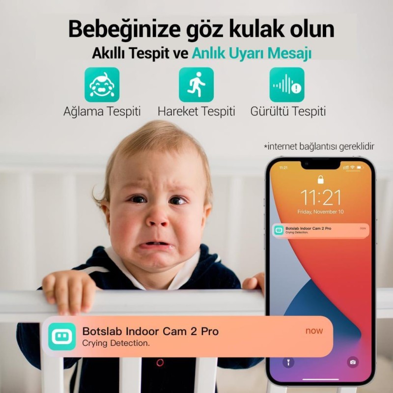 Botslab 360+ C221 Pro 3K 360° Akıllı Güvenlik Kamerası Bebek Monitörü Evcil Hayvan Kamerası İç Mekan Kamerası IP Kamera Yeni Versiyon (Distribütör Garantili)