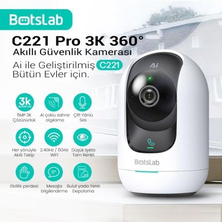Botslab 360+ C221 Pro 3K 360° Akıllı Güvenlik Kamerası Bebek Monitörü Evcil Hayvan Kamerası İç Mekan Kamerası IP Kamera Yeni Versiyon (Distribütör Garantili) - Thumbnail