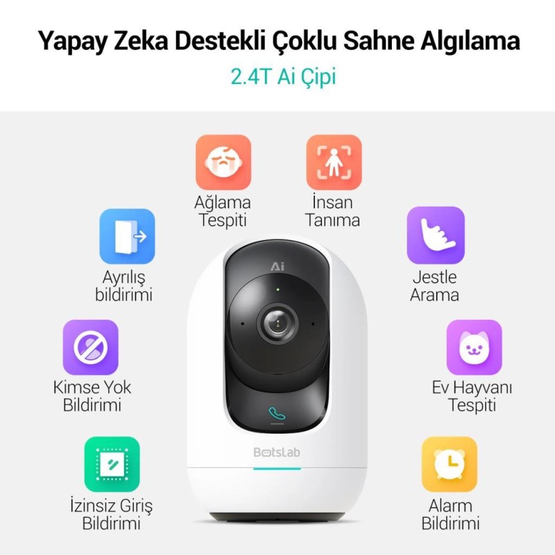Botslab 360+ C221 Pro 3K 360° Akıllı Güvenlik Kamerası Bebek Monitörü Evcil Hayvan Kamerası İç Mekan Kamerası IP Kamera Yeni Versiyon (Distribütör Garantili)