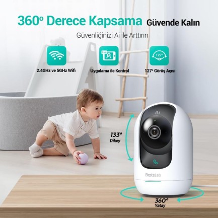 Botslab 360+ C221 Pro 3K 360° Akıllı Güvenlik Kamerası Bebek Monitörü Evcil Hayvan Kamerası İç Mekan Kamerası IP Kamera Yeni Versiyon (Distribütör Garantili) - Thumbnail